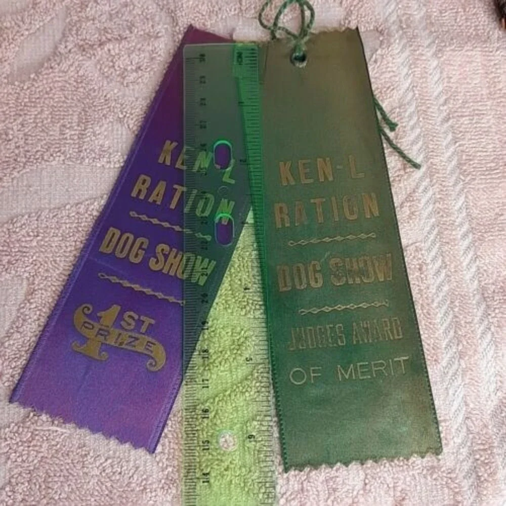 Vtg Ken-L Ration Dog Food Amateur Dog Show Pair of Ribbons 1st Prize & Merit